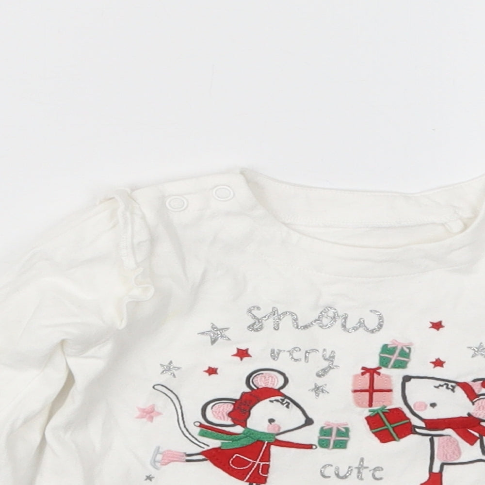 TU Girls White   Basic T-Shirt Size 9-12 Months  - Christmas