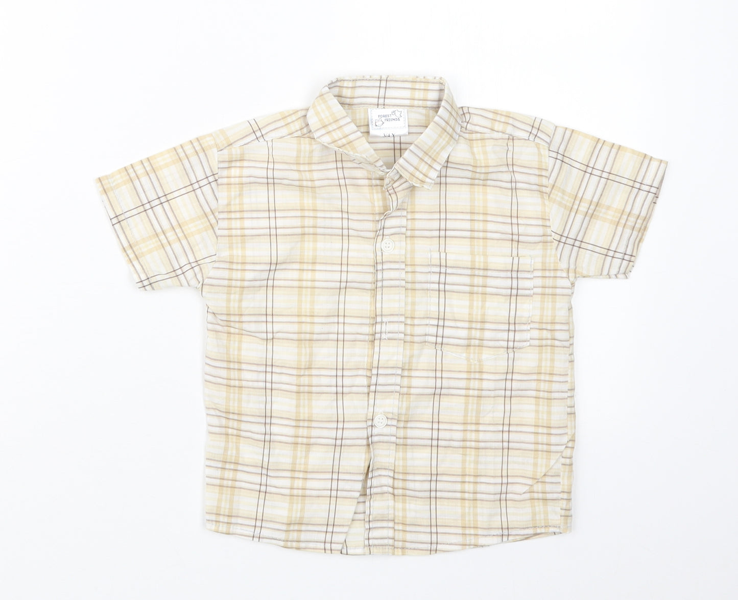 Forest Friends Boys Beige Check  Basic Button-Up Size 3-4 Years