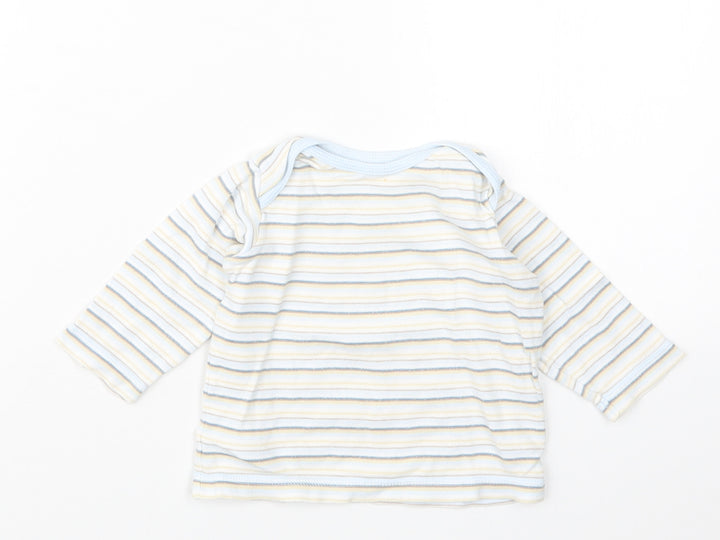 Marks and Spencer Boys Blue Striped  Basic T-Shirt Size 6-9 Months