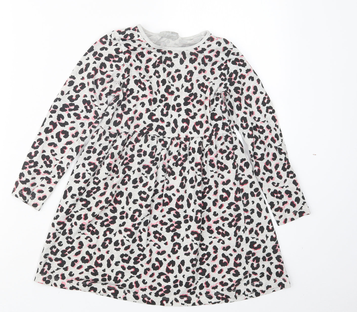 Matalan Girls Black Animal Print  T-Shirt Dress  Size 7 Years