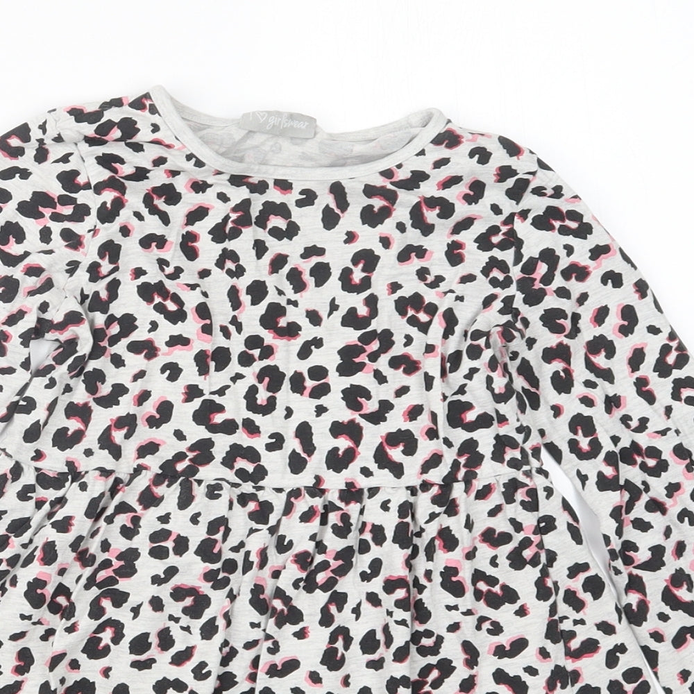 Matalan Girls Black Animal Print  T-Shirt Dress  Size 7 Years