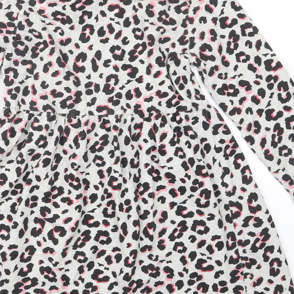Matalan Girls Black Animal Print  T-Shirt Dress  Size 7 Years