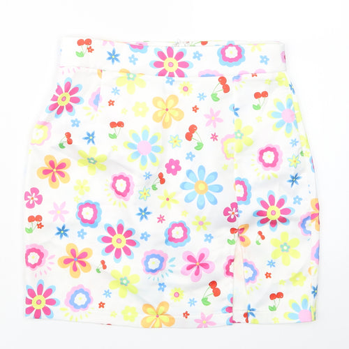 SheIn Womens White Floral  Straight & Pencil Skirt Size S