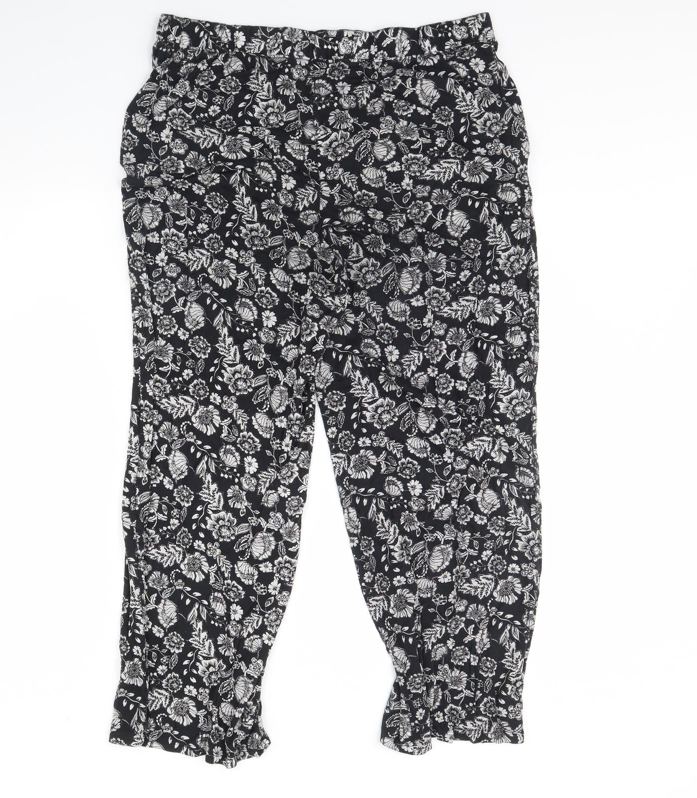 TU Womens Black Floral  Trousers  Size 18 L29 in