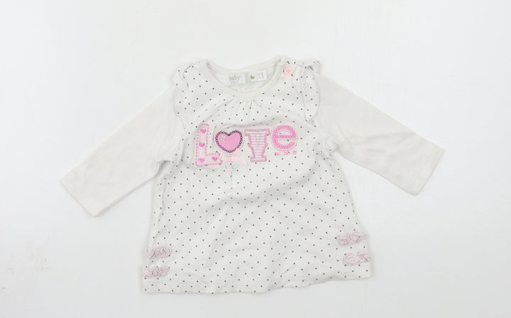 M&Co Girls White Jersey Basic T-Shirt Size 3-6 Months - Love