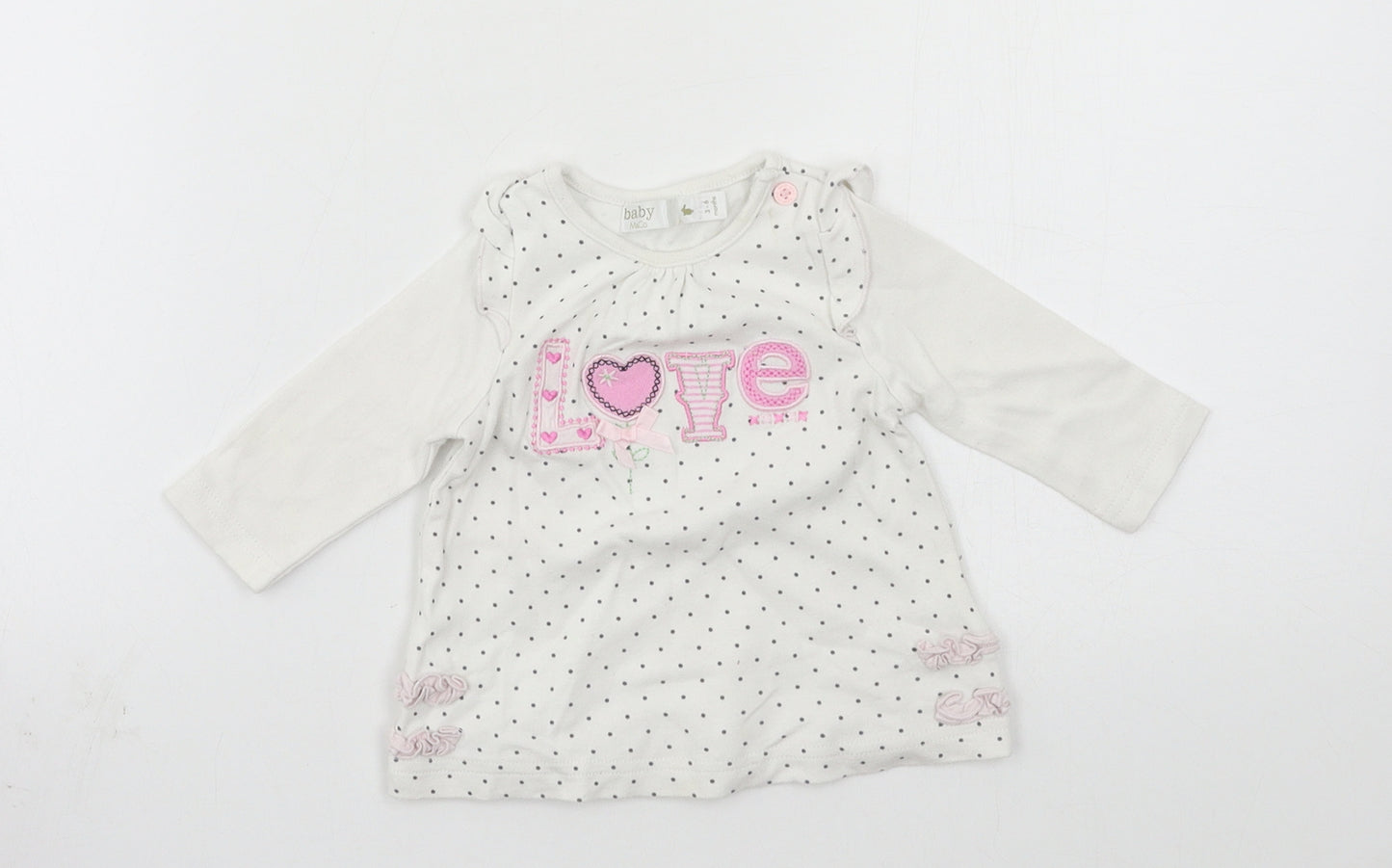 M&Co Girls White  Jersey Basic T-Shirt Size 3-6 Months  - Love