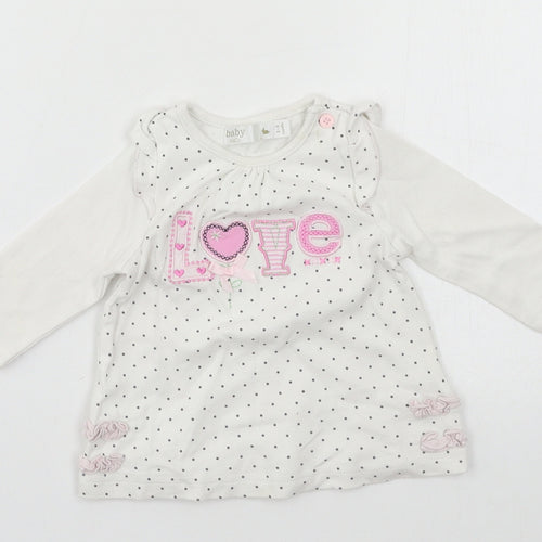 M&Co Girls White  Jersey Basic T-Shirt Size 3-6 Months  - Love
