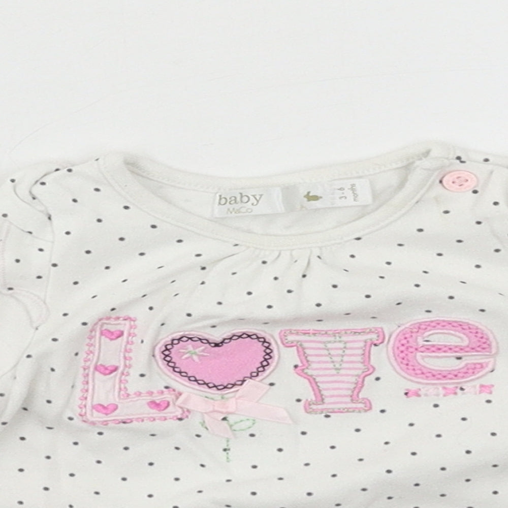 M&Co Girls White  Jersey Basic T-Shirt Size 3-6 Months  - Love
