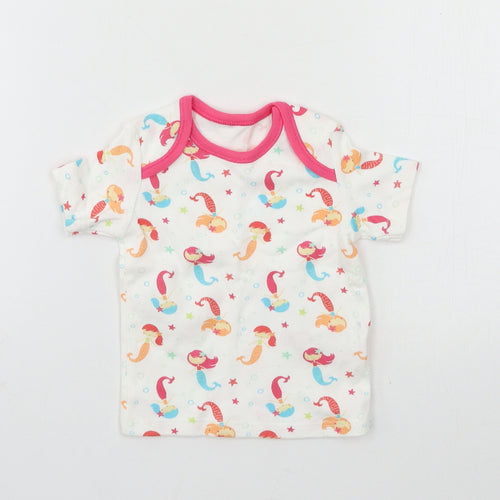 F&F Girls White Geometric Jersey Basic T-Shirt Size 0-3 Months  - Mermaid