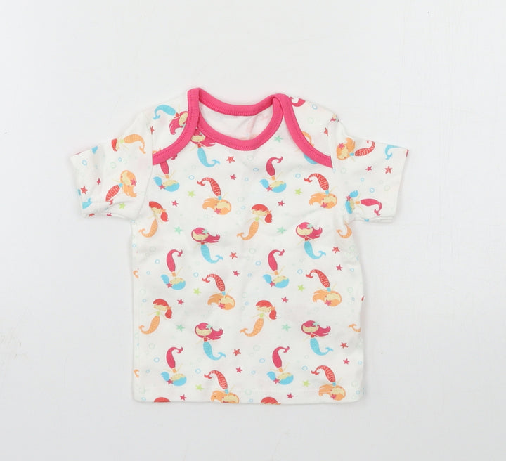 F&F Girls White Geometric Jersey Basic T-Shirt Size 0-3 Months - Mermaid