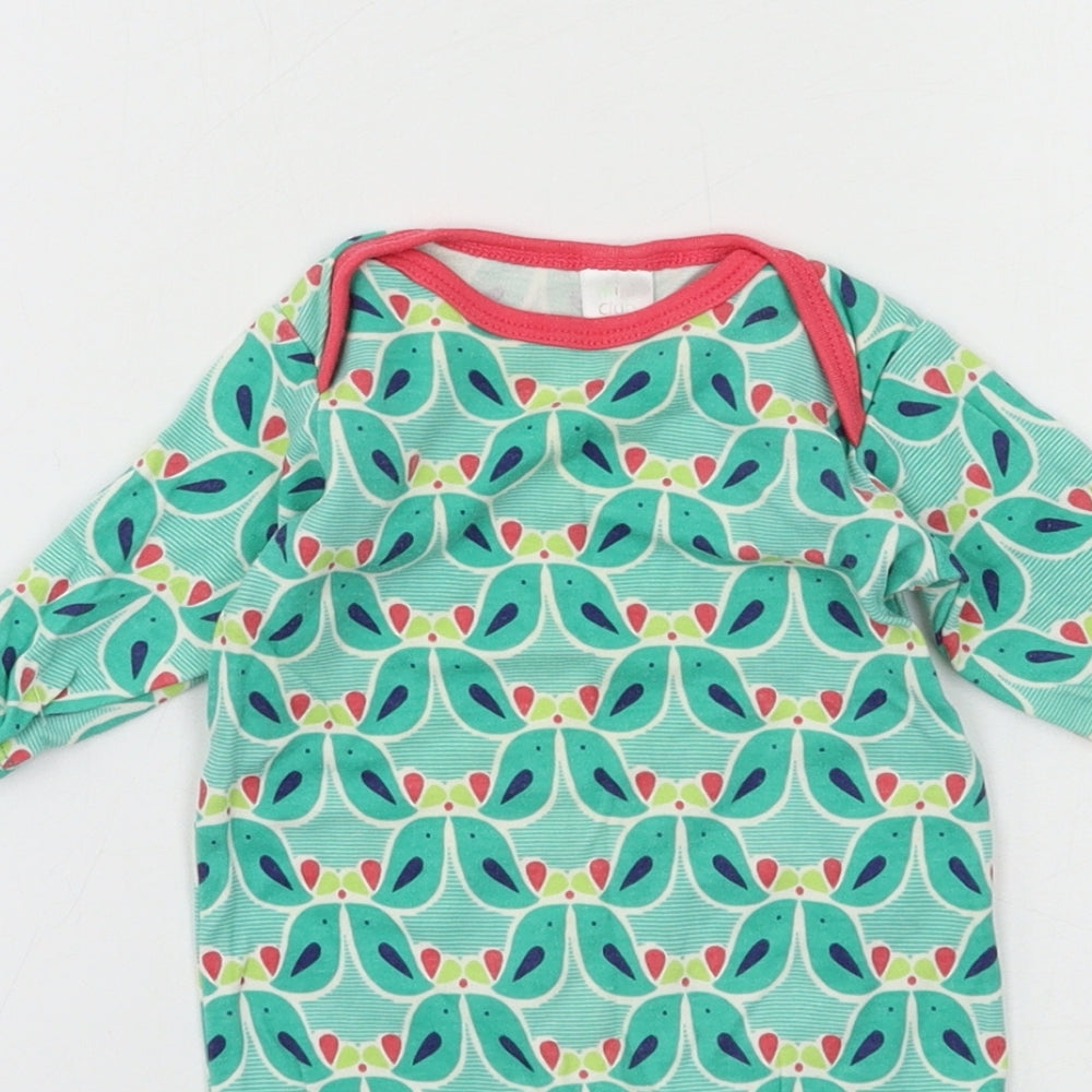 Mini Cub Girls Green Geometric Jersey Babygrow One-Piece Size 0-3 Months  - bird print