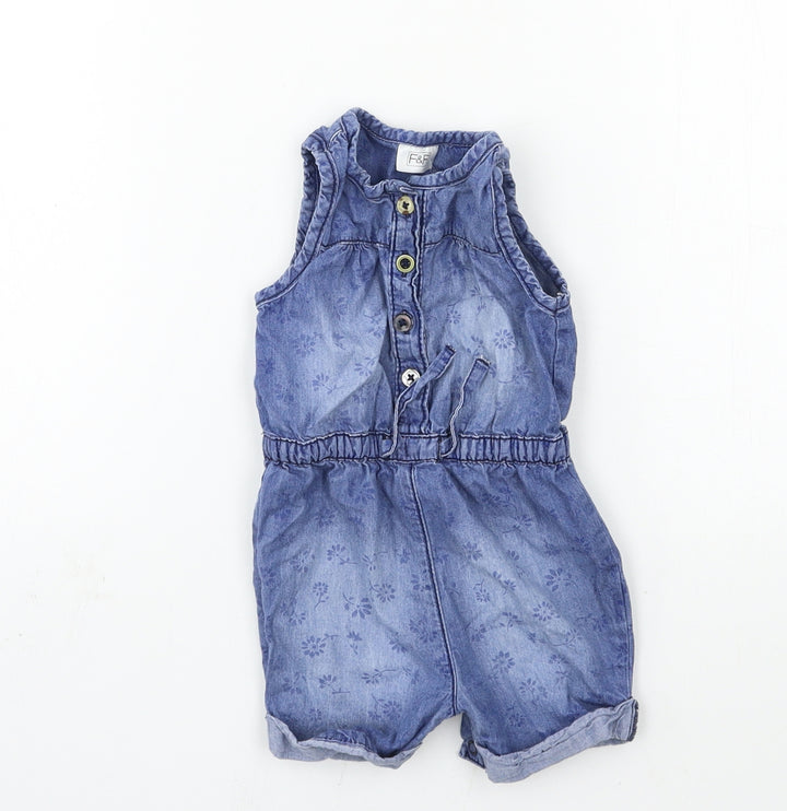 F&F Girls Blue Damask Babygrow One-Piece Size 3-6 Months
