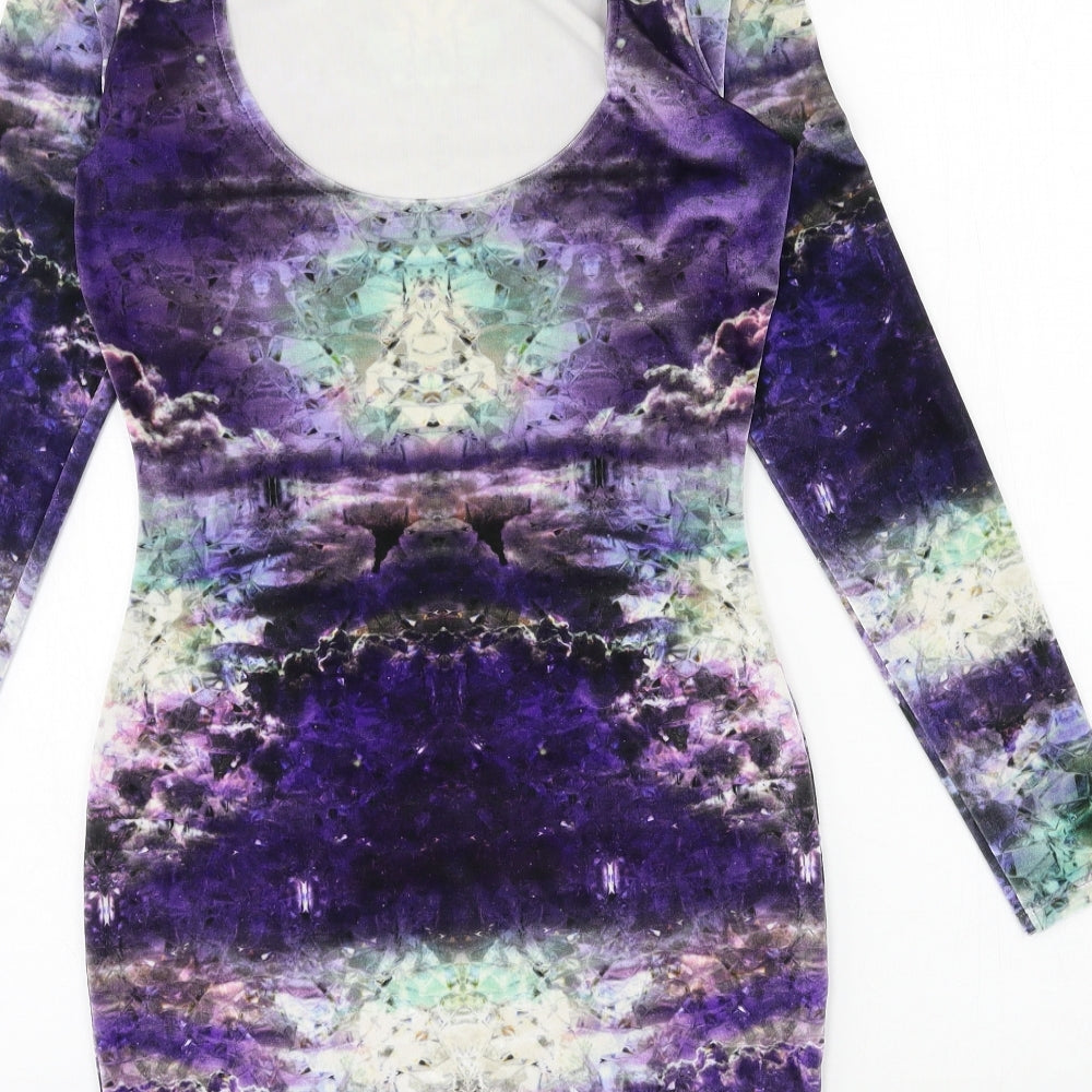 River Island Womens Multicoloured Geometric Velour Bodycon  Size 8