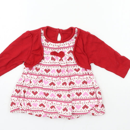 George Girls Red Geometric Jersey Basic T-Shirt Size 0-3 Months