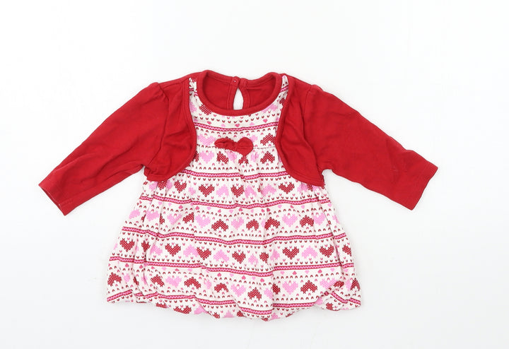 George Girls Red Geometric Jersey Basic T-Shirt Size 0-3 Months