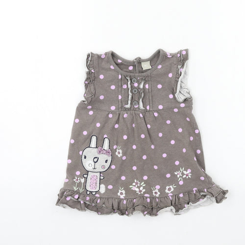 TU Girls Grey Polka Dot Jersey A-Line  Size 18-24 Months  - rabbit