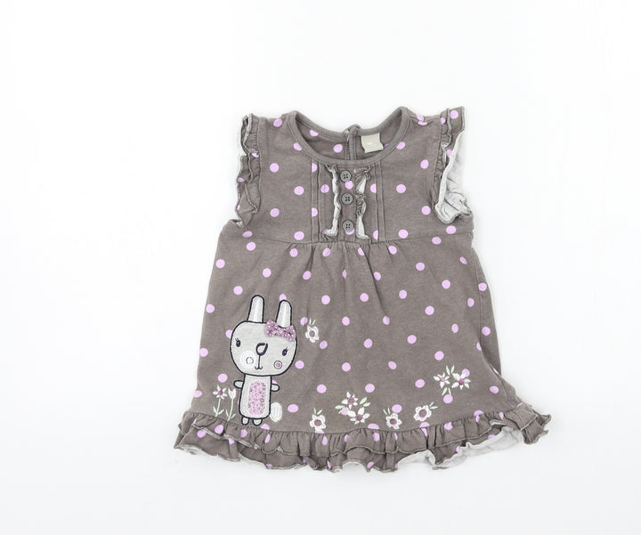 TU Girls Grey Polka Dot Jersey A-Line  Size 18-24 Months  - rabbit