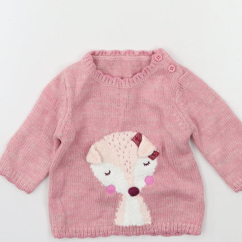 George Girls Pink  Knit Pullover Jumper Size 0-3 Months  - fox