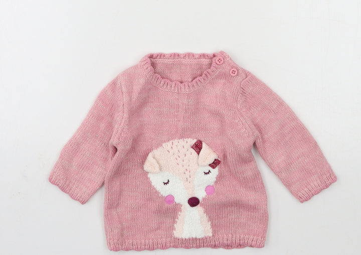 George Girls Pink Knit Pullover Jumper Size 0-3 Months - fox