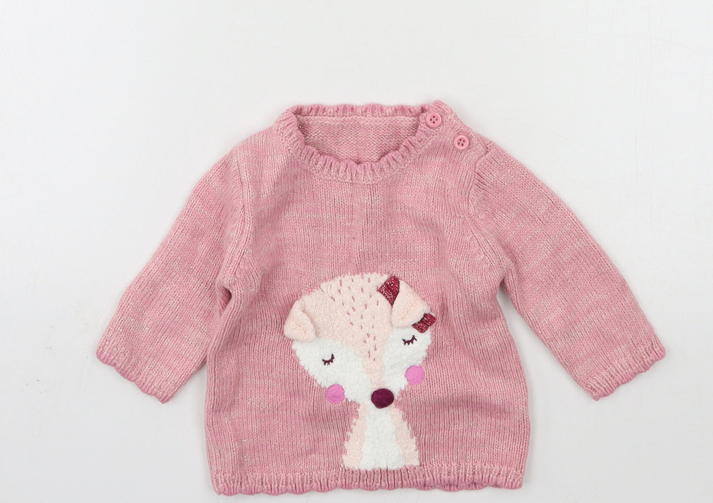 George Girls Pink  Knit Pullover Jumper Size 0-3 Months  - fox