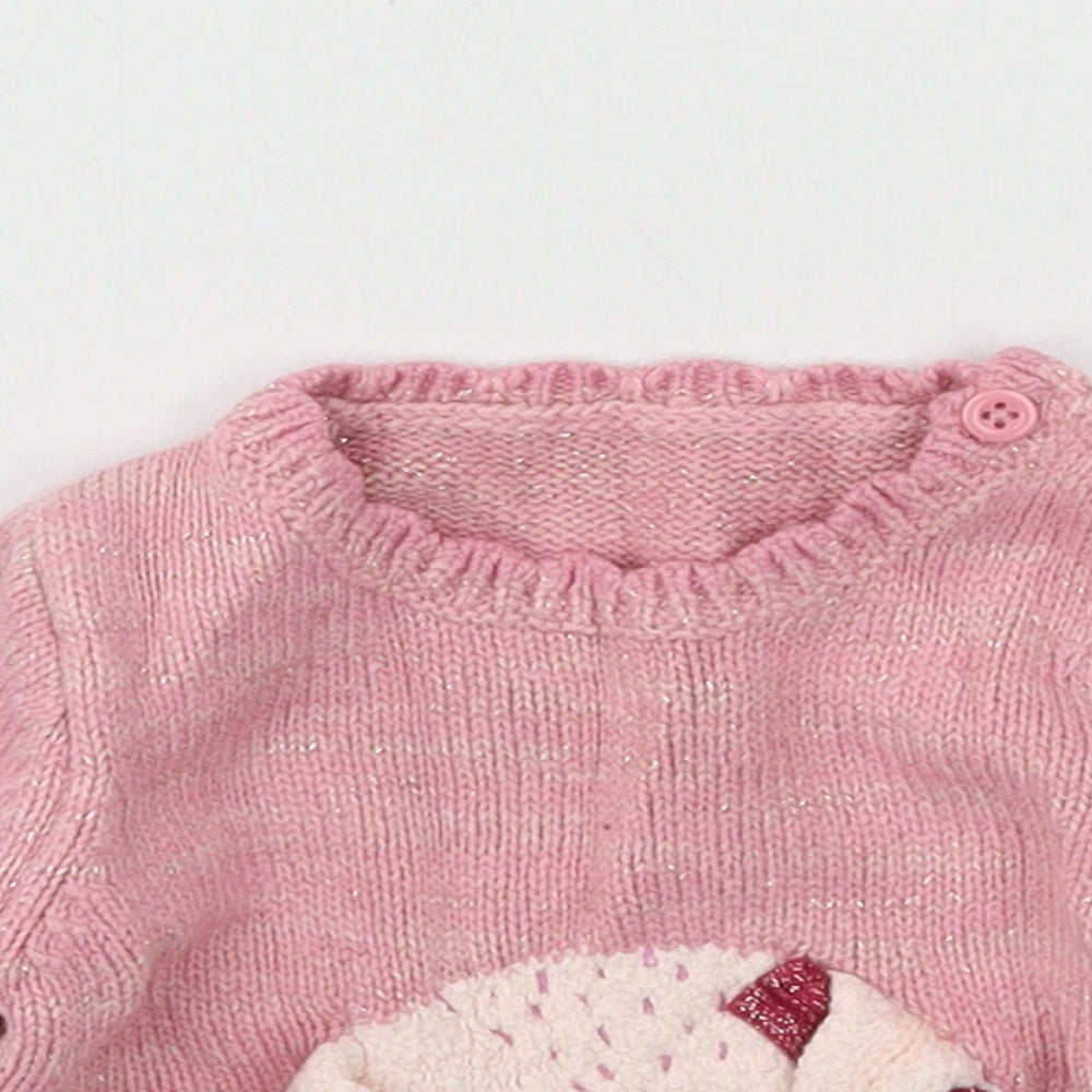 George Girls Pink  Knit Pullover Jumper Size 0-3 Months  - fox