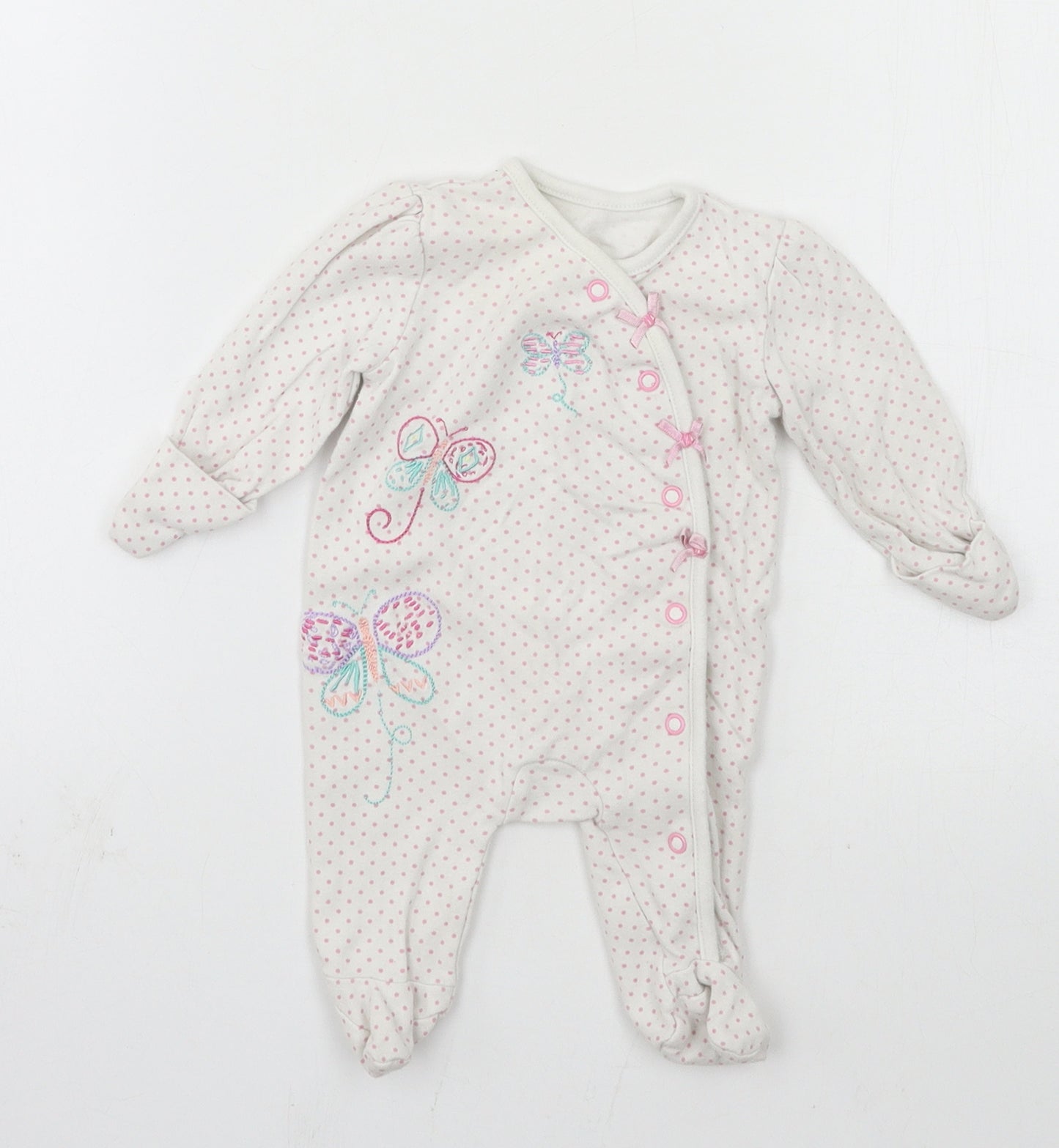 George Girls White Polka Dot Jersey Babygrow One-Piece Size 3-6 Months  - butterflies