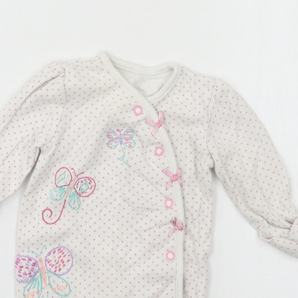 George Girls White Polka Dot Jersey Babygrow One-Piece Size 3-6 Months  - butterflies