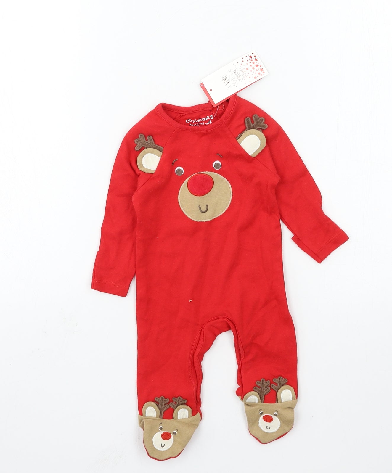 F&F Boys Red Geometric Jersey Babygrow One-Piece Size Newborn  - Rudolph