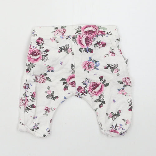 Nutmeg Girls White Floral Jersey Jogger Trousers Size 0-3 Months