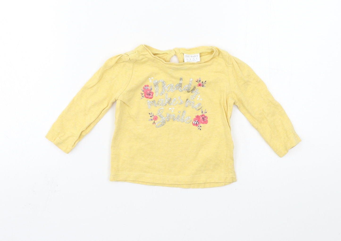 F&F Girls Yellow  Jersey Basic T-Shirt Size 3-6 Months  - Daddy Makes me smile