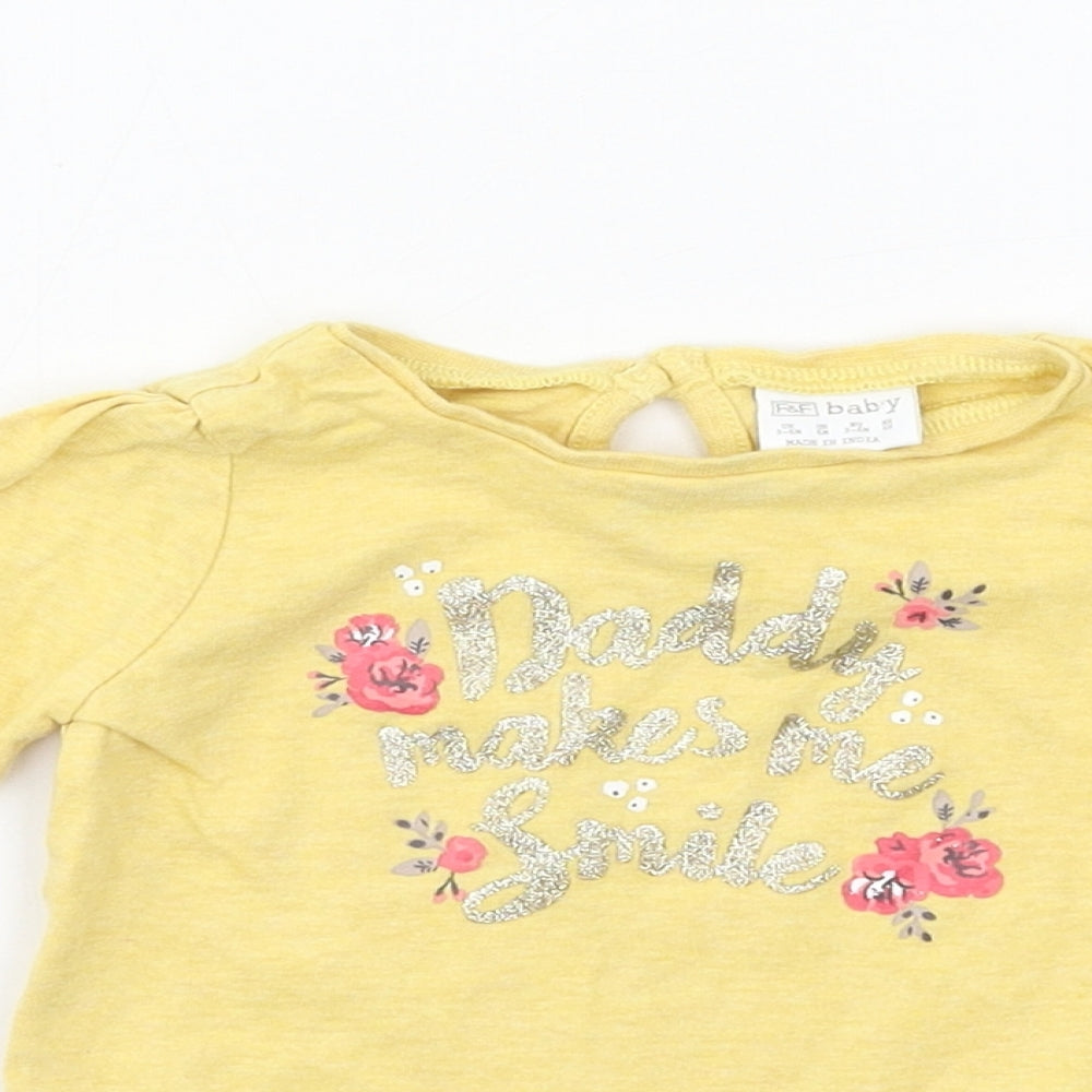 F&F Girls Yellow  Jersey Basic T-Shirt Size 3-6 Months  - Daddy Makes me smile