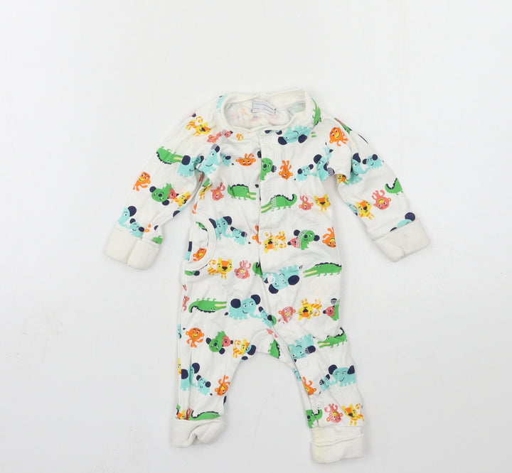 Polarn O. Pyret Boys White Geometric Jersey Babygrow One-Piece Size 0-3 Months  - Crocodile