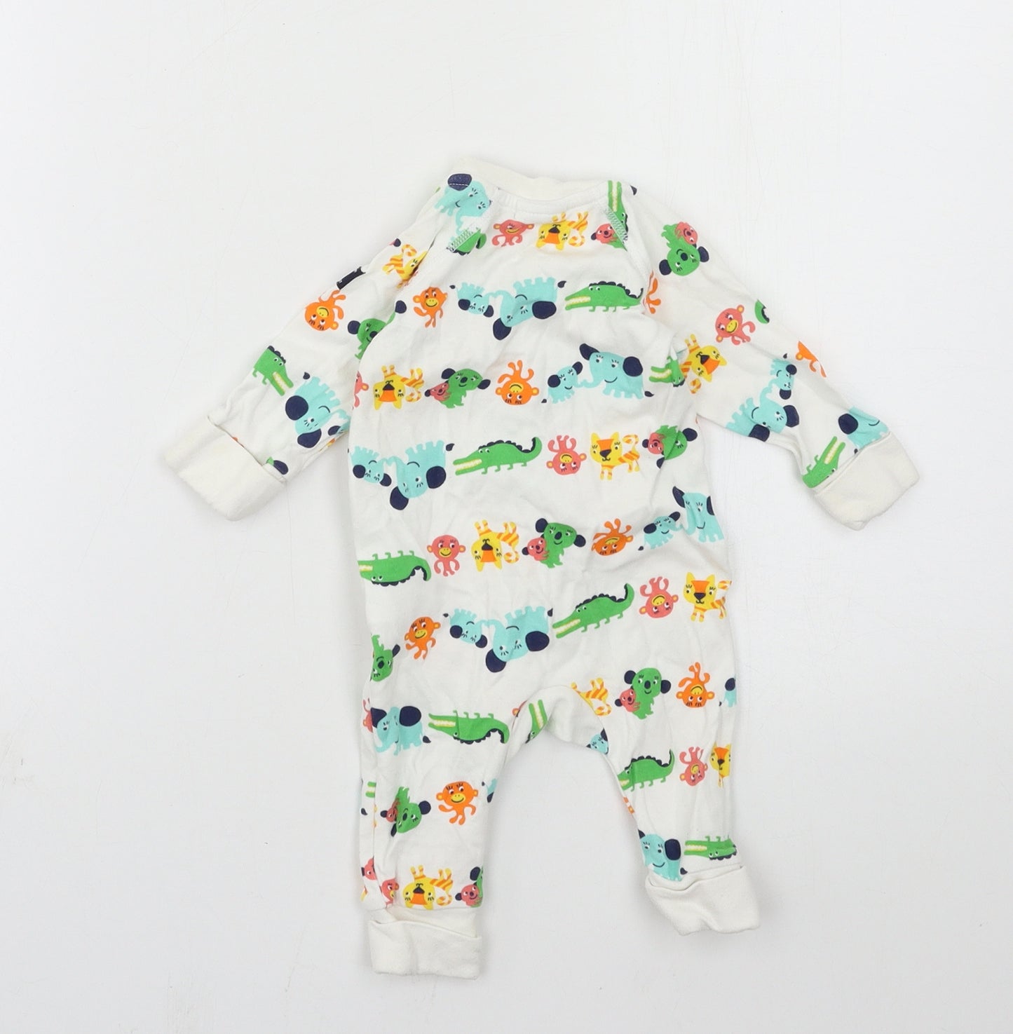 Polarn O. Pyret Boys White Geometric Jersey Babygrow One-Piece Size 0-3 Months  - Crocodile