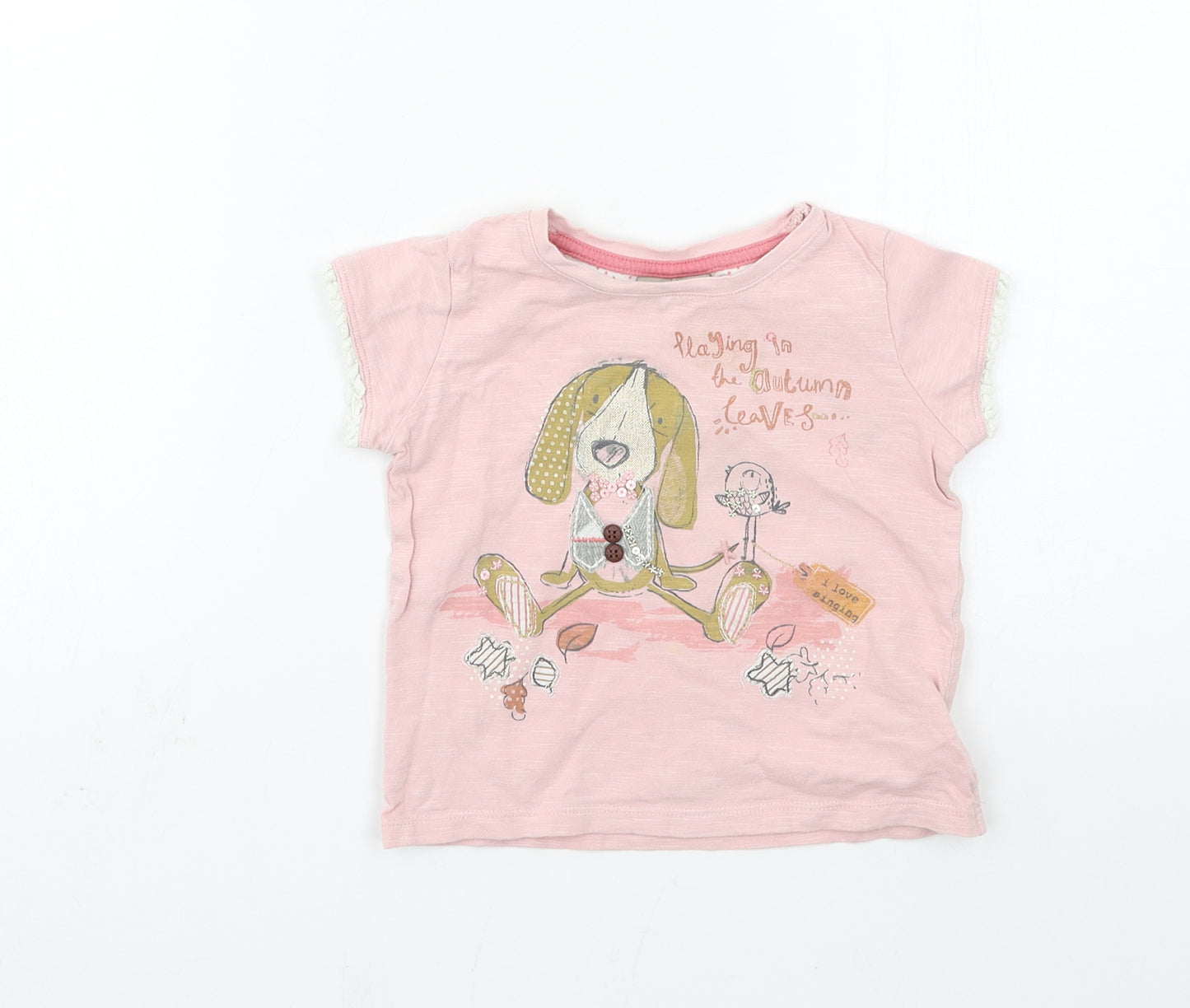 NEXT Girls Pink  Jersey Basic T-Shirt Size 18-24 Months  - Dog