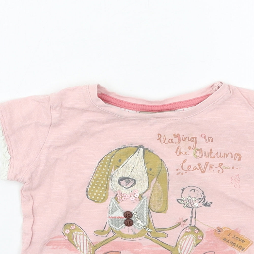 NEXT Girls Pink  Jersey Basic T-Shirt Size 18-24 Months  - Dog