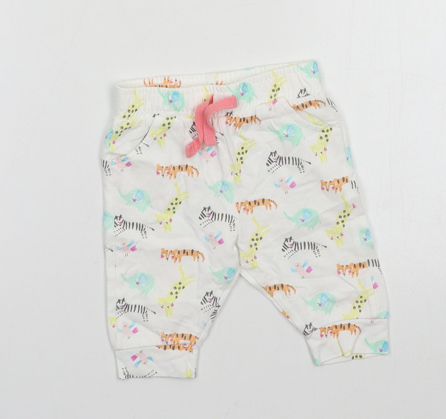 F&F Baby White Geometric Jersey Jogger Trousers Size 0-3 Months