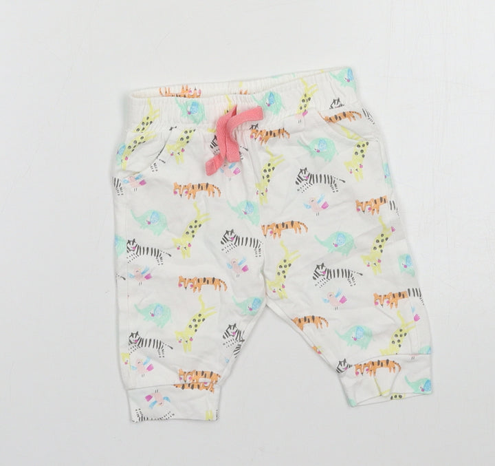 F&F Baby White Geometric Jersey Jogger Trousers Size 0-3 Months