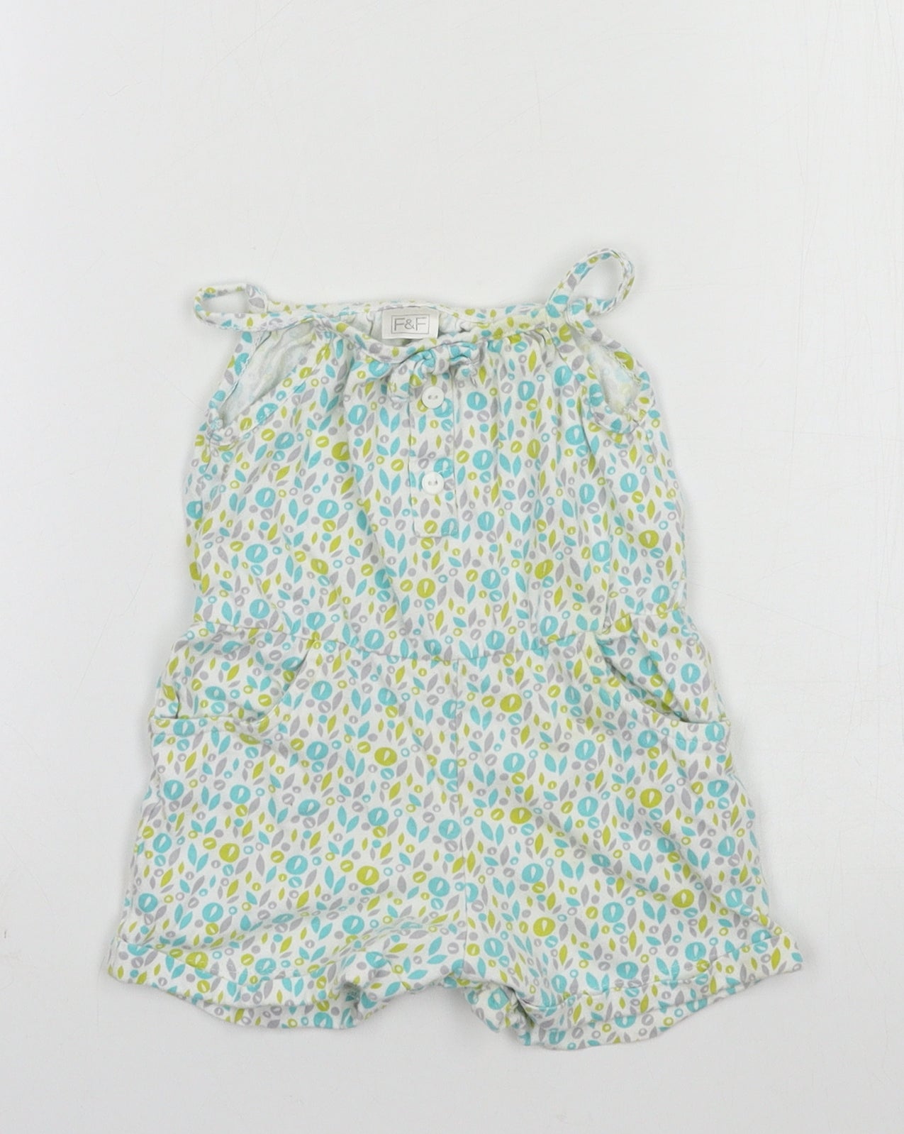 F&F Girls White Polka Dot Jersey Romper One-Piece Size 3-6 Months