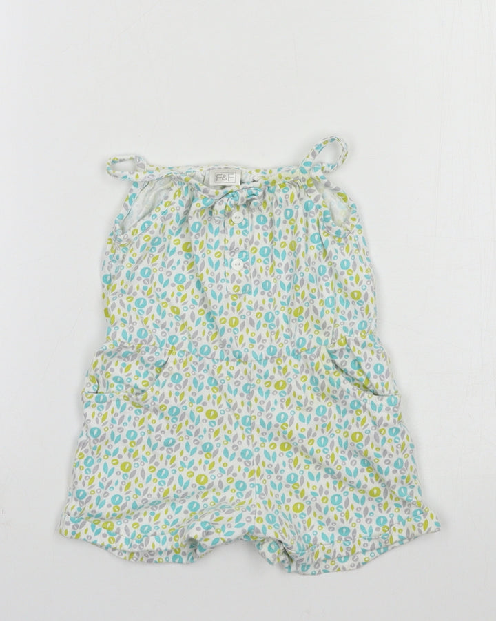 F&F Girls White Polka Dot Jersey Romper One-Piece Size 3-6 Months