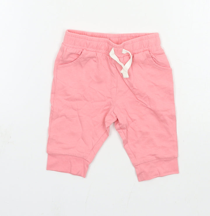 F&F Girls Pink Jersey Jogger Trousers Size 0-3 Months