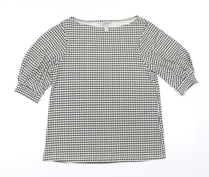 H&M Womens Black Houndstooth Basic T-Shirt Size XS