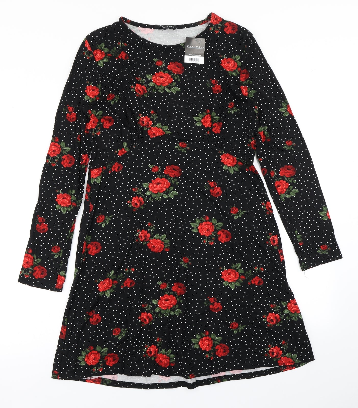 Peacocks Womens Black Floral  Skater Dress  Size 12