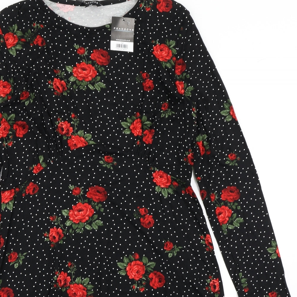 Peacocks Womens Black Floral  Skater Dress  Size 12