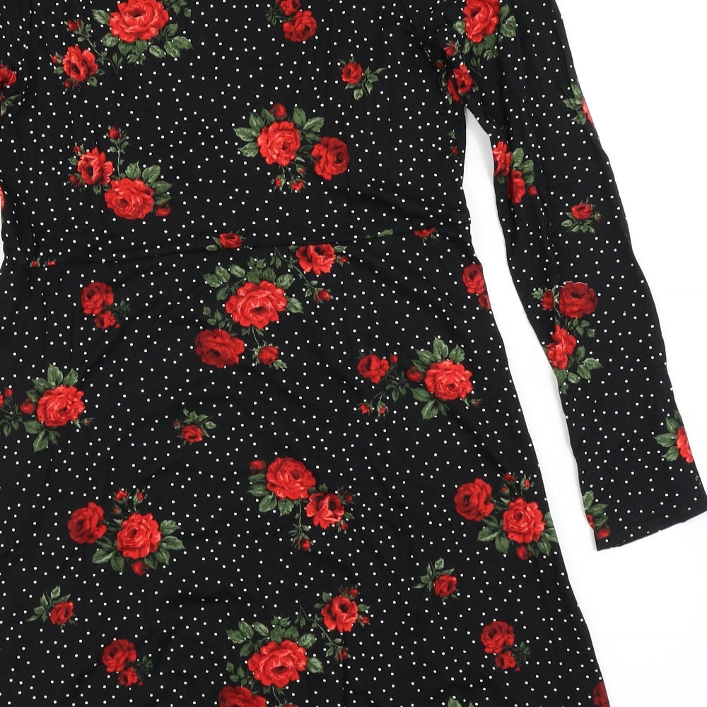 Peacocks Womens Black Floral  Skater Dress  Size 12