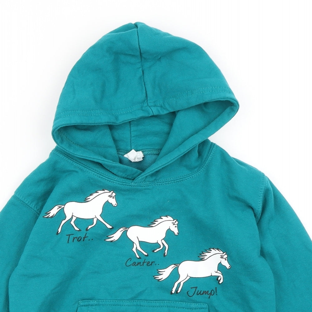 Just Hoods Girls Blue   Pullover Hoodie Size 5-6 Years  - Horses