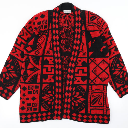 House of Fraser Womens Red Geometric Knit Cardigan Jumper Size M