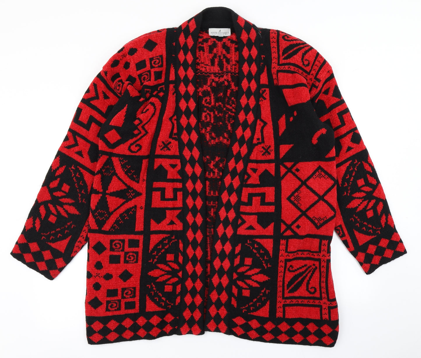House of Fraser Womens Red Geometric Knit Cardigan Jumper Size M
