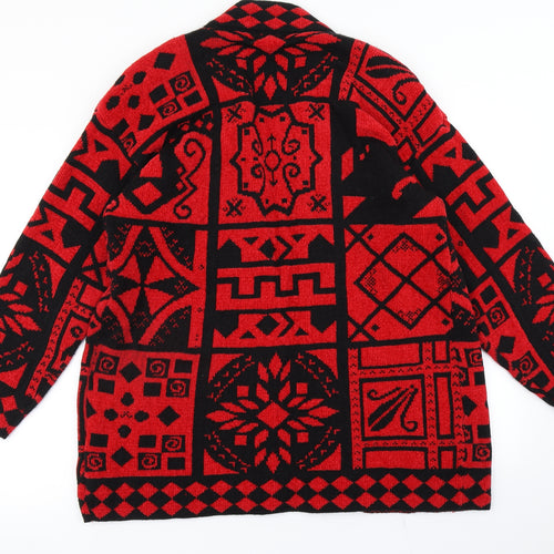 House of Fraser Womens Red Geometric Knit Cardigan Jumper Size M