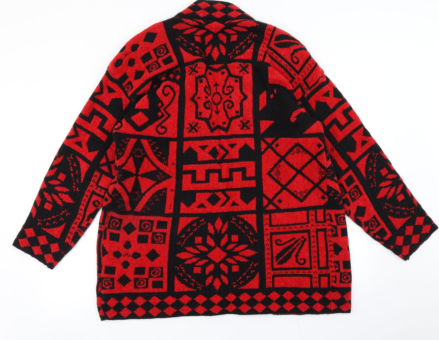 House of Fraser Womens Red Geometric Knit Cardigan Jumper Size M