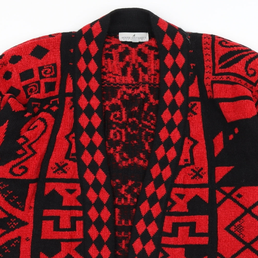 House of Fraser Womens Red Geometric Knit Cardigan Jumper Size M
